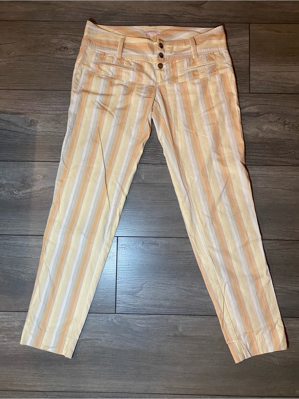 True Vintage Custo Barcelona 100% Cotton Embroidered Birds Pastel Striped Pants